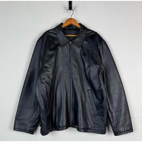 Trader Bay Other - Trader Bay Leather Jacket Mens‎ Size XL Black Full Zip Heavyweight Flight Bomber